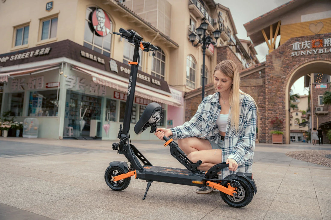 KuKirin G2 Pro electric scooter parked on a quiet UK city street